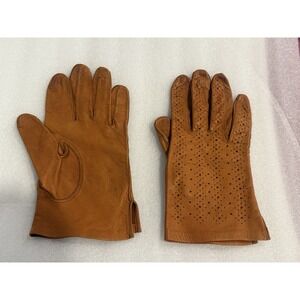 Vintage Women's Orangish Brown Soft Leather Driving Riding Gloves Sz SM 6-6.5